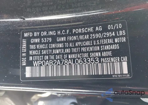 2010 Porsche Panamera 4S/S from USA, damaged, VIN WP0AB2A78AL063353